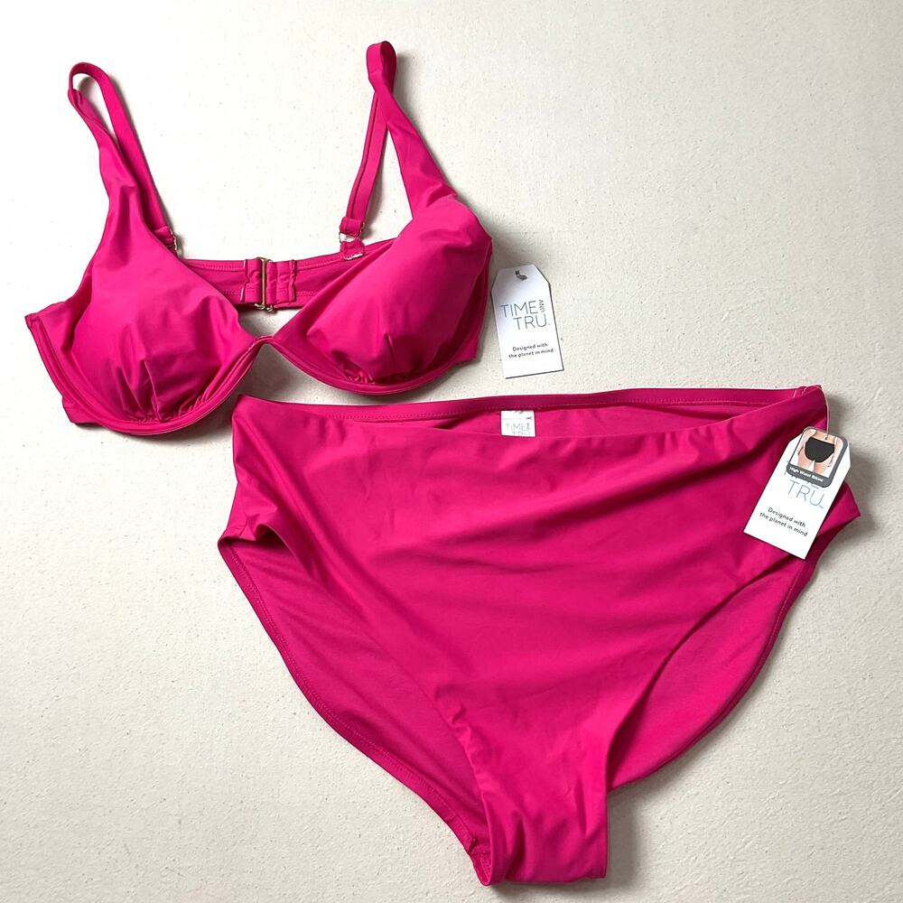 Time Tru Smokin Hot Pink 2 Piece Bathing Suit 1X top 2X bottom NWT